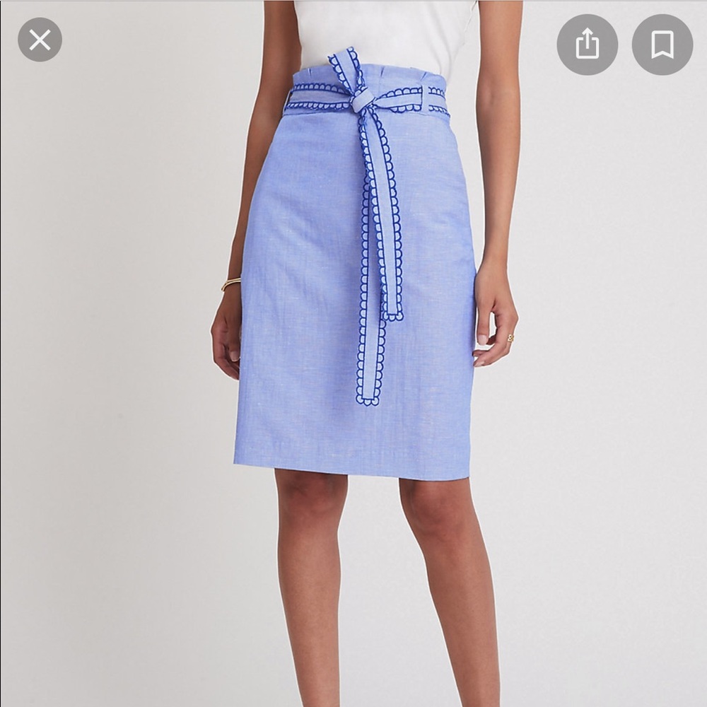 Ann Taylor Chambray Scalloped Pencil Skirt